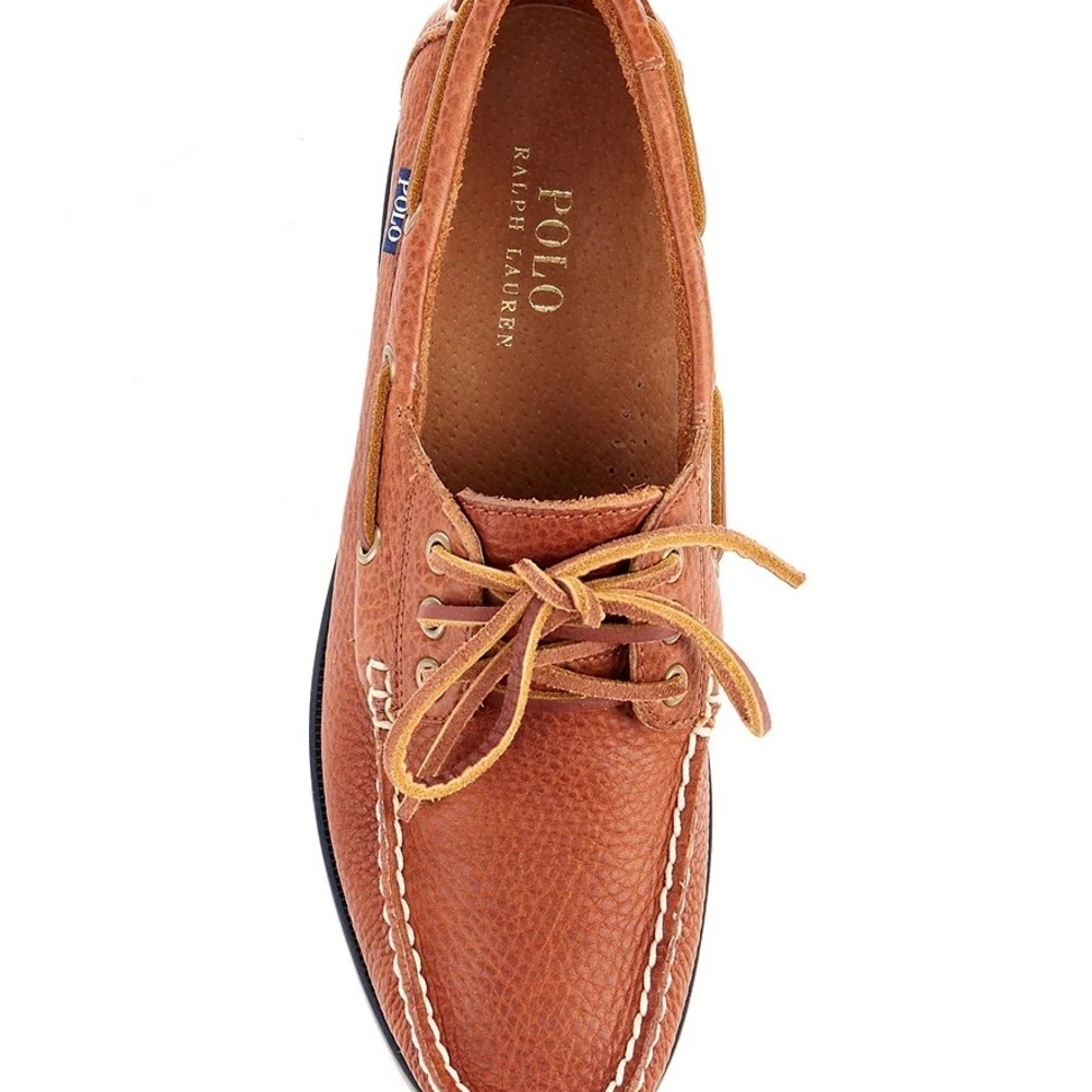 NEW IN BOX Polo by Ralph Lauren Tan Leather Brienne Boat Shoes - Picture 3 of 7
